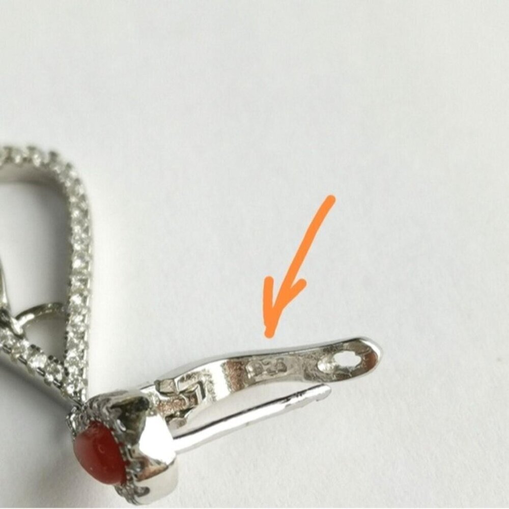 Sterling silver CZ Carnelian drop lever back Earrings - Picture 5 of 7